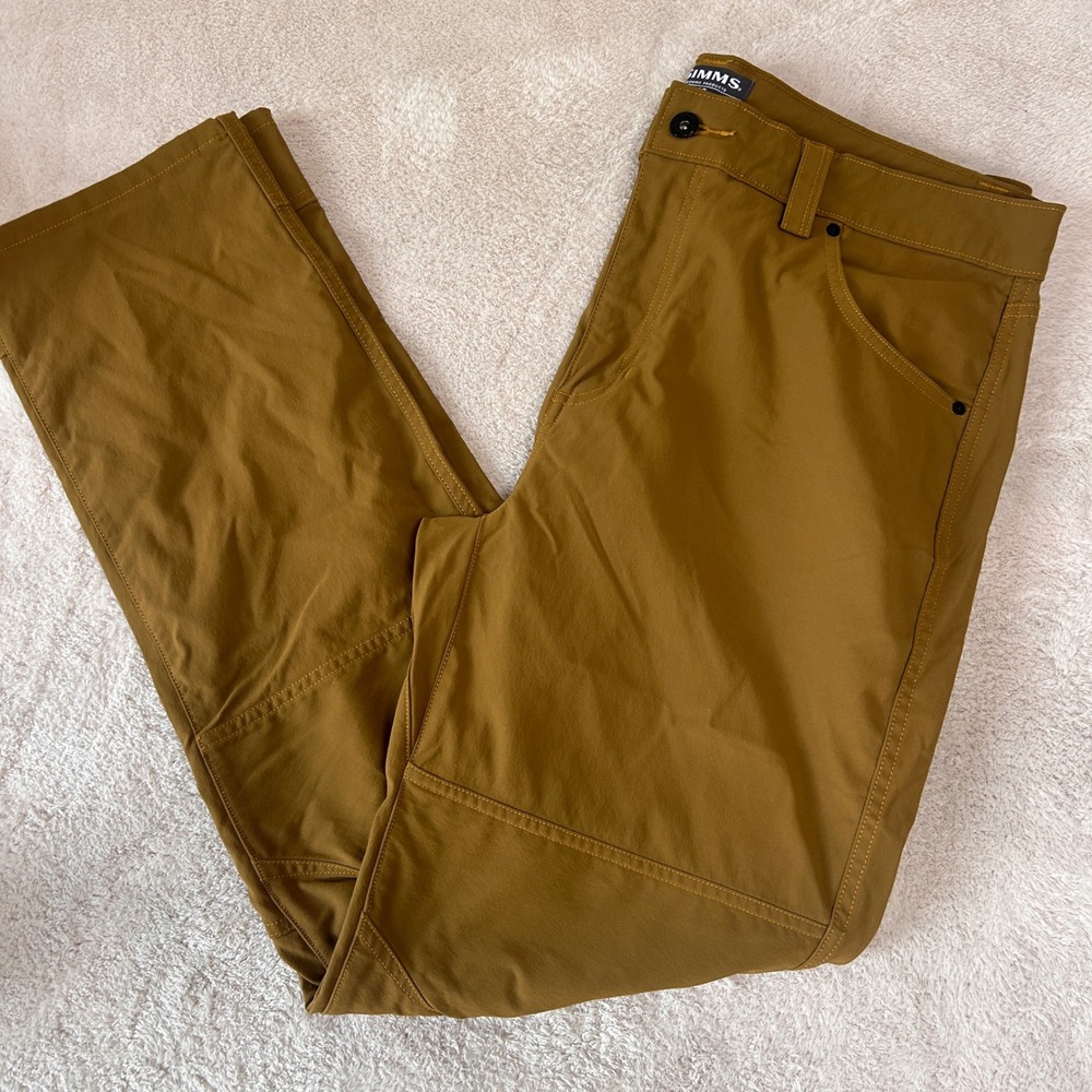 Simms Fishing Guide Pants Men 36x31 Brown Nylon Spandex Articulated Knee EUC